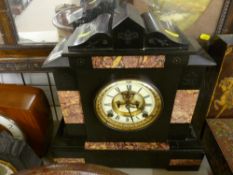 Victorian black slate and marble mantel clock