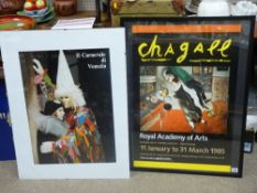 MARC CHAGALL framed poster for the Royal Academy of Arts, dated 1985 and a Venice carnival poster