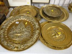 Collection of repousse brass wall chargers