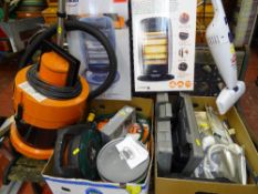 Two halogen heaters, VAX carpet cleaner, Bissell Featherweight vacuum cleaner and two boxes of