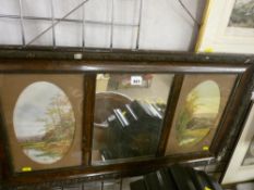 Vintage wall mirror flanked by oval prints