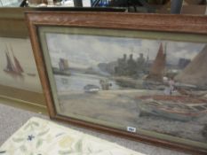 HUBERT COOP watercolour Conwy castle and boats in foreground 33x63cms and another watercolour of