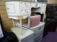 Parcel of French style bedroom furniture - dressing table, two five drawer chests and two triple