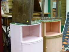 Square topped barley twist occasional table and two items of loom style bedroom furniture