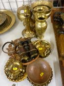 Pair of Oriental polished bronze vases, a pair of floral decorated vases stamped 'Kayser', a pair of