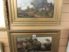 W RICHARDS early oils on canvas, a pair - depicting working country people and fishermen, 19 x 39