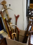 Excellent parcel of assorted sticks, good ram's head carving and similar