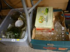 Plastic crate of vintage glassware, quantity of vases and boxed sets etc