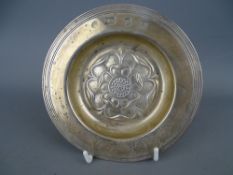 Hallmarked silver circular dish with central rose decoration and the dated 1947-1964, London 1963, 3