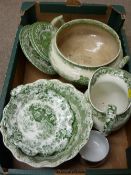 Box of green transfer decorated tableware