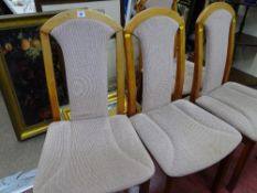 Set of four modern light wood upholstered backed dining chairs