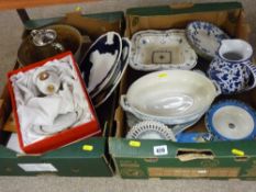 Mixed selection of blue and white and other table crockery etc in two boxes
