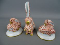 Herend Hungary three porcelain figurines of long eared rabbits