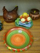 Newport pottery 'Bizarre' handpainted shallow bowl, hen on nest and similar items