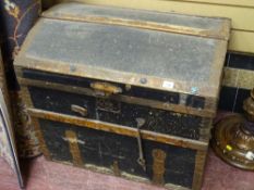 Dome topped wooden banded trunk