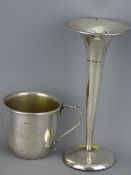 Small silver cup and a trumpet vase