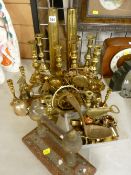 Mixed selection of Victorian and later brass and metalware