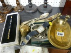 Parcel of miscellaneous collectables including flatware, brass tabletop bath ornament, boxed