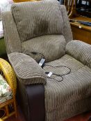 Chenille and faux leather electric reclining armchair E/T
