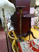 Vintage brass and onyx standard lamp with cherub detail and shade, barley twist smoker's