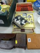 Parcel of cutlery, treen ware, vintage gent's vanity items etc