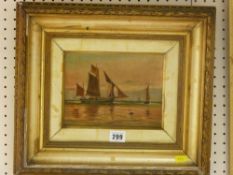 Unsigned oil on canvas - shipping scene, 14 x 19 cms