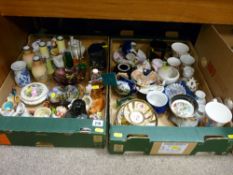 Two boxes of cabinet china and glassware including Gaudy Welsh, Paragon, cranberry etc