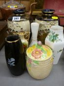 Pair of Satsuma pottery vases, a Wade Heath jam pot and cover, two Crown Staffs 'Kowloon' vases etc