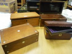 Four vintage work/stationery/jewellery boxes including some with mother of pearl decoration and felt
