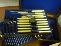 Near complete canteen of bone handled cutlery (three layers) by Harrison Brothers & Howson