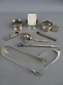 Group of collectable silver items including a vesta case inscribed 'Elder Dempster & Co' decorated