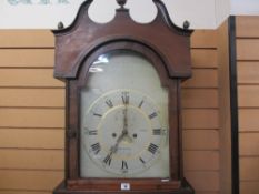 Circa 1820 arched dial mahogany longcase clock, Ilminster maker (pendulum, weights and key included,