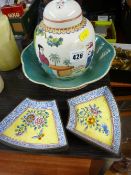 Seven Oriental enamel decorated dishes, a Chinese ginger jar and cover and a 19th Century lobed dish