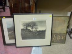 Vintage hunting scene print and a similar scene framed photograph