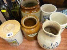 Vintage stoneware pot, the front titled 'La Parra' in underglazed blue, two stoneware storage