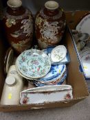 Two pairs of decorative vases, ornamental plates, Famille Vert plates, 'Griffith Jones & Son