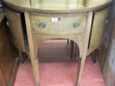 Edwardian mahogany and line inlaid compact drum cabinet having a centre drawer with two cupboards