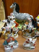 Staffs zebra, pair of Staffs mounted knights and two other Staffs pieces