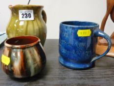 Ewenny pottery commemorative mug and an Ewenny pottery jug etc