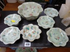Mixed celadon glazed and painted porcelain group of bowls and dishes
