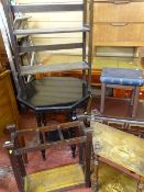 Octagonal two tier occasional table, umbrella stand with metal drip tray, two shelf Oriental?