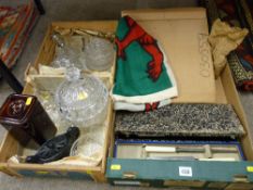 Good selection of lead crystal cut glassware, a cube coffeepot, a selection of boxed cutlery, a