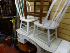 French style dressing table, two stickback chairs, circular occasional table and a string topped