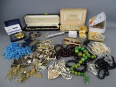 Tray of costume and other jewellery including a nine carat gold ring with Ciro pearl, 2 grms
