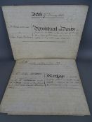 Two Victorian velum backed mortgage and lease documents dated 27th February 1840 and 24th June 1852,