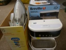 Boxed Phillips cordless steam iron and a boxed Breville bedside hot drinks maker E/T