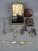 Collection of silver and other items to include a hallmarked cigarette case with heraldic crest, a