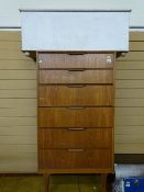 Mid Century chest of six graduated drawers and a white wooden ottoman/storage box