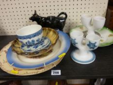 Parcel of miscellaneous porcelain including lustre cow creamer etc