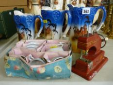 Graduated set of three Victorian jugs, a Vulcan Minor child's sewing machine and a boxed porcelain